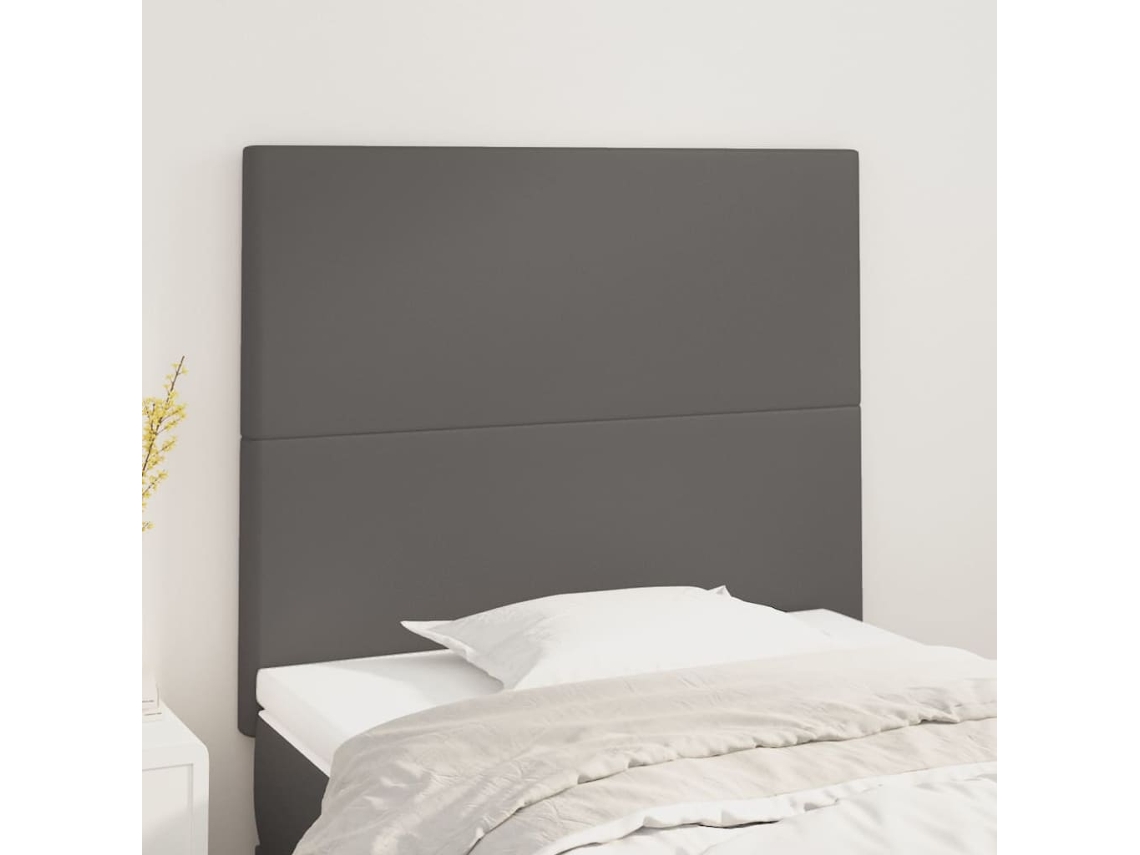 Cabecero de piel sintética de 2 piezas, 100 x 5 x 78/88 cm, color gris
