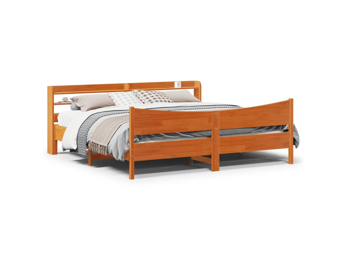 Vidaxl Estrutura Cama C/ Cabeceira 180x200cm Pinho Maciço Castanho-mel