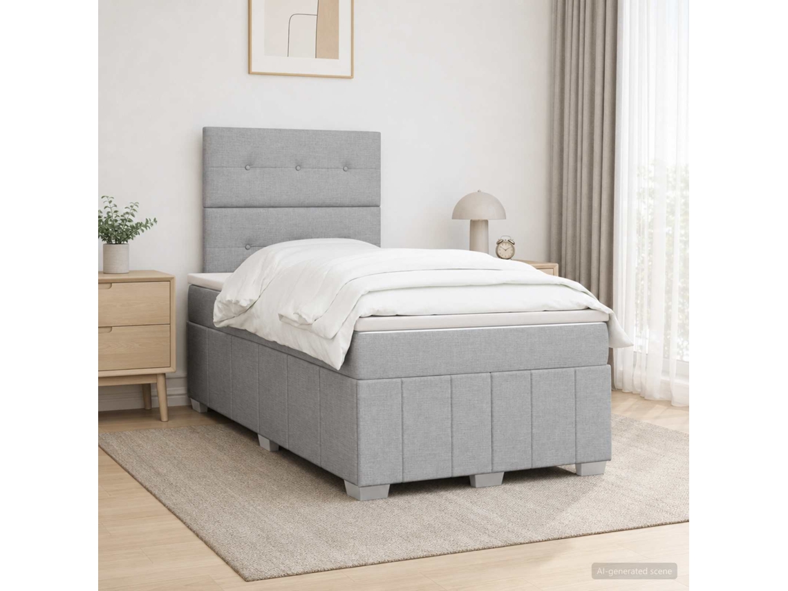 Vidaxl Cama Box Spring Com Colchão Cinzento-claro 120 X 190 Cm Tecido