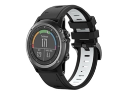 Pulseira De Relógio Lurelia Para Garmin Fenix 3 Hr 26 Mm Em Silicone Preto Branco