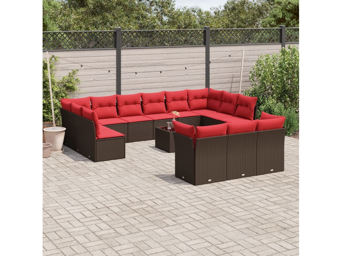 Vidaxl Conjunto De Sofá De Jardim Com 14 Peças E Almofadas Em Rattan Sintético Marrom