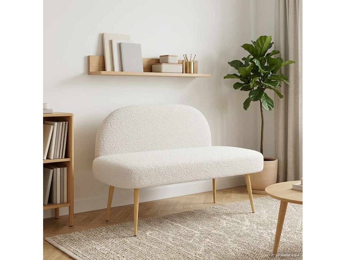 Vidaxl Banco Estofado Com Encosto Creme 110 X 60 X 76 Cm Bouclé