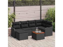 Vidaxl Conjunto De Sofá De Jardim 7 Unid. Preto Vime Pe