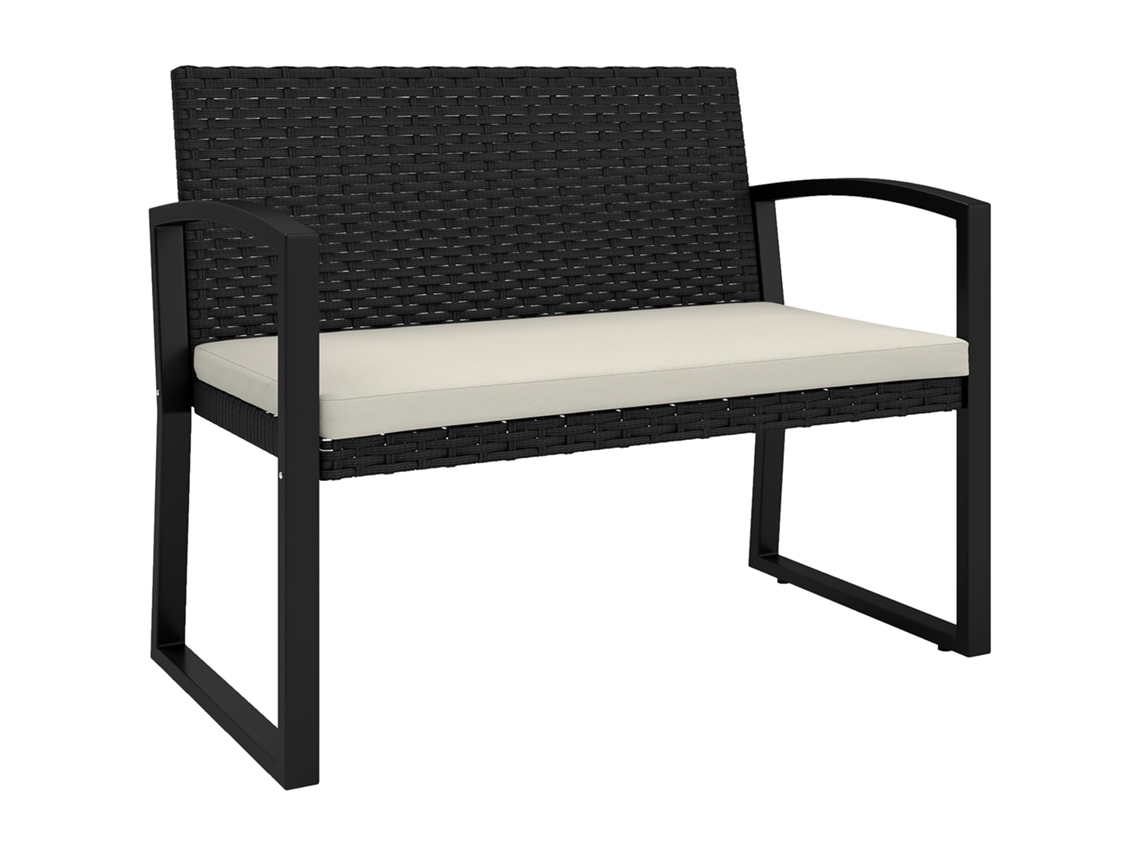 Banco de Jardim Aço, Vime Pe e Poliéster Cor Beige 103x58x78 cm Outsunny