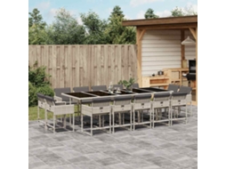 Vidaxl 15 Pcs Conj. Jantar Jardim C/ Almofadões Vime Pe Cinzento-claro