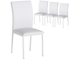 Lote de 4 Cadeiras de Jantar e Cozinha, estofado Romboidal, pés de Metal, 41x50x91cm, branco BTFORUS