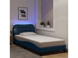 Vidaxl Estrutura De Cama Com Led Sem Colchão Hvar 90x190 Cm Tecido Azul