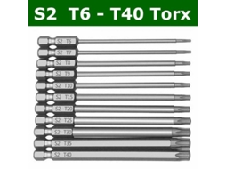 Set De 11 Brocas Torx Seguras De Largo Alcance 100mm, Acero Aleación S2, Mango Hex 1/4 Pulgada