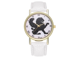 Relógio de quartzo unissex com pulseira de couro sintético, estilo retrô, branco.