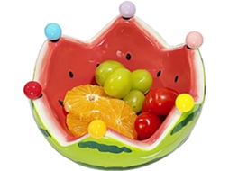 Tigela Para Salada De Melancia | Fruteira De Cerâmica Com 6 Garfos De Aço Inoxidável Utensílio De Gokoco