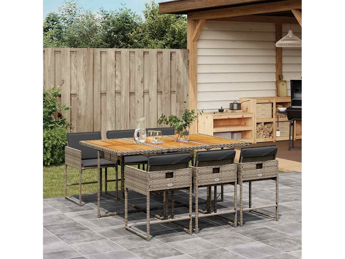 Vidaxl 7 Pcs Conjunto de Jantar P/ Jardim C/ Almofadões Vime Pe Cinza