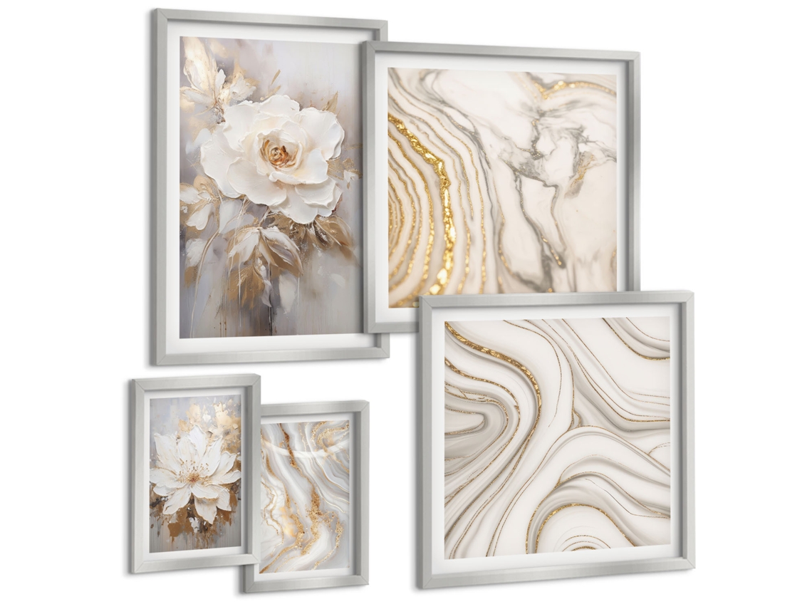 Conjunto De Pinturas Motivos Florais Abstratos Elegância Espelharte (5 Peças)