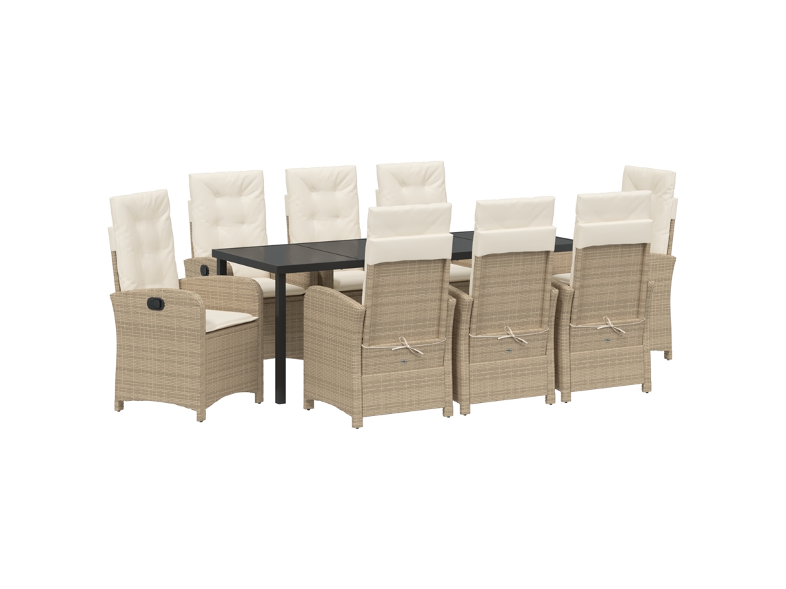 Conjunto 9 Conjunto De Jantar Para Jardim Vidaxl Bege Vime Pe (200 X 80 X 73 Cm)