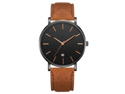 Relógio de pulso Fashion Quartz com mostrador redondo (pulseira marrom, caixa preta, vidro preto espelhado, ponteiros em ouro rosa)
