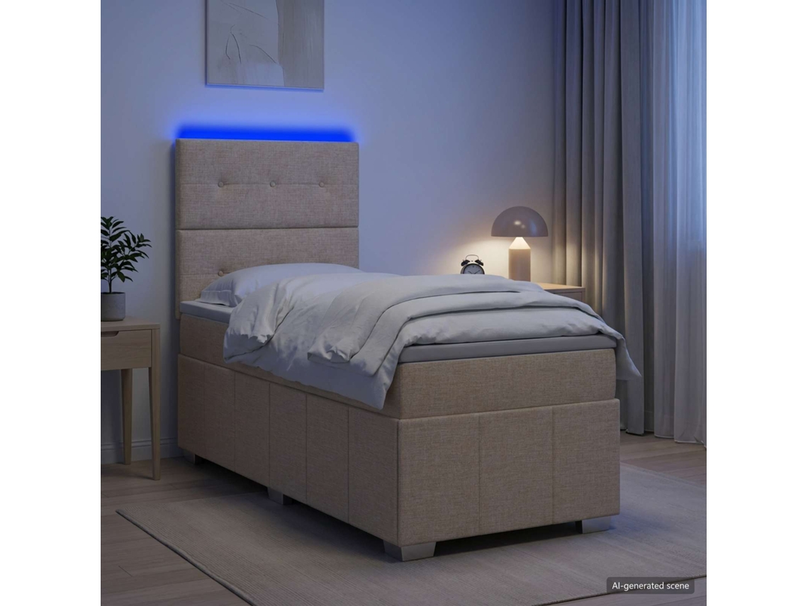 Vidaxl Cama Box Com Led E Colchão Creme 80 X 200 Cm Tecido