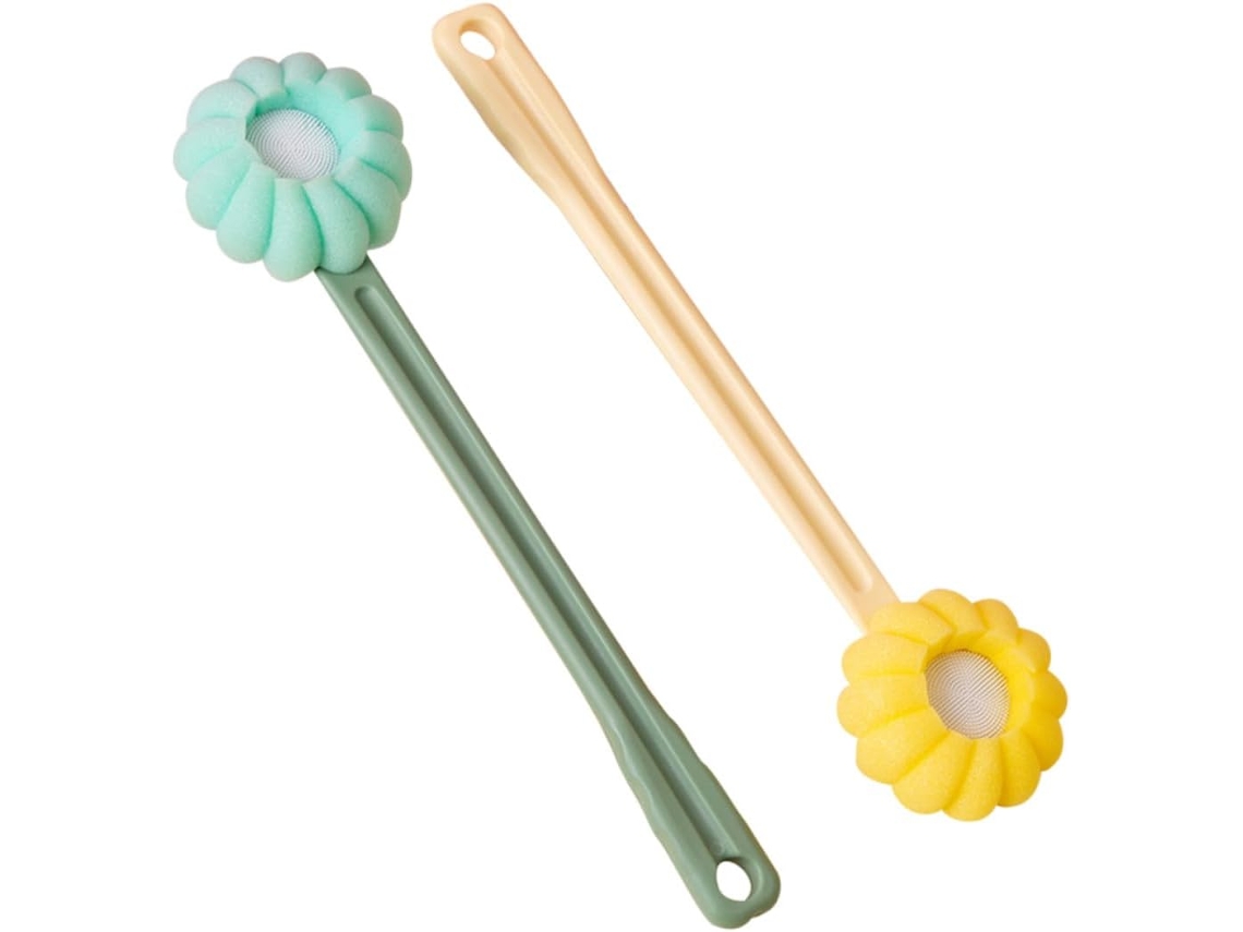 Conjunto De 2 Escovas Banho Silicone Anneome, Amarela E Verde, Com Cabo Longo Para Esfoliação Suave E Massagem, Ideal