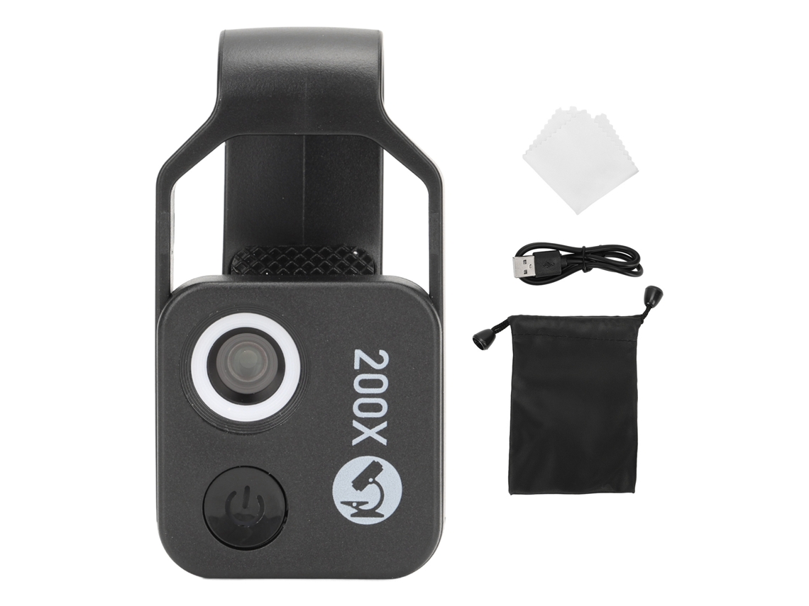Microscópio De Telefone 200x Clip Com Luz Led Bolsa Mini Para Pedra Jade Metal Negro Cpl