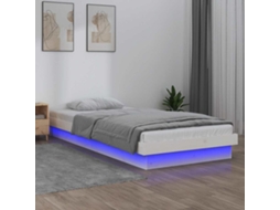 Vidaxl Estrutura Cama C/ Led Solteiro 75x190 Cm Madeira Maciça Branco