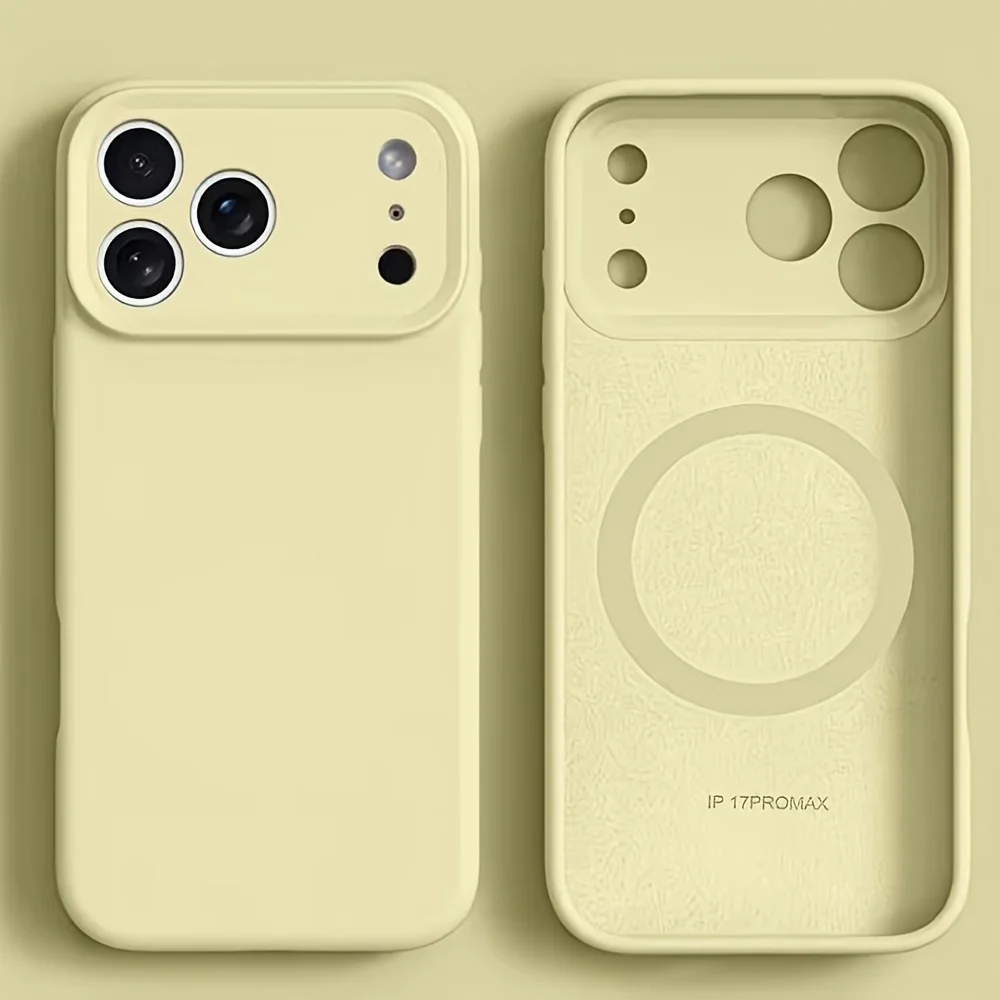Capa Magnética De Silicone Líquido (amarela) Para Iphone 17 Pro Max, Compatível Com Carregamento Sem Fio Magsafe.