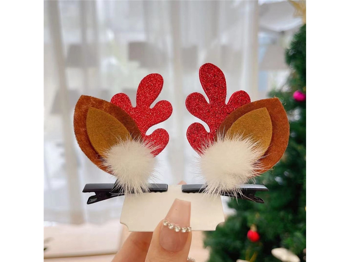 Clipes de Cabelo com Rena de Natal em Plush LAXISCREED