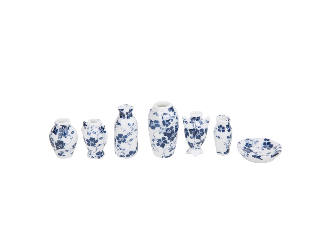 Mali vaso Mini Porcelana Azul e Branco 1:12 Decoração Casa de Bonecas Acessórios