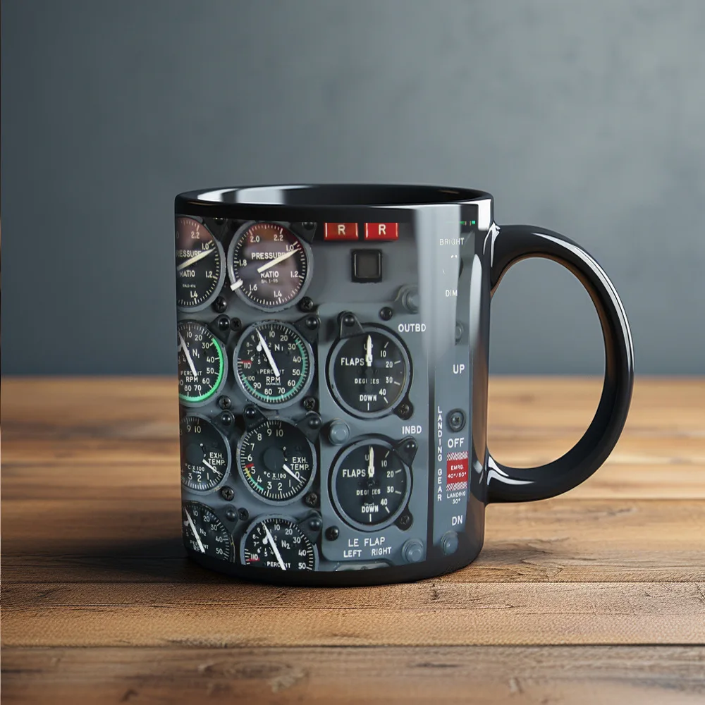 Caneca de Cerâmica Preta com Design de Painel de Avião, Caneca 3d para Chá com Leite, Caneca Criativa para o Café da Manhã MDUG (estilo 7 330ml)