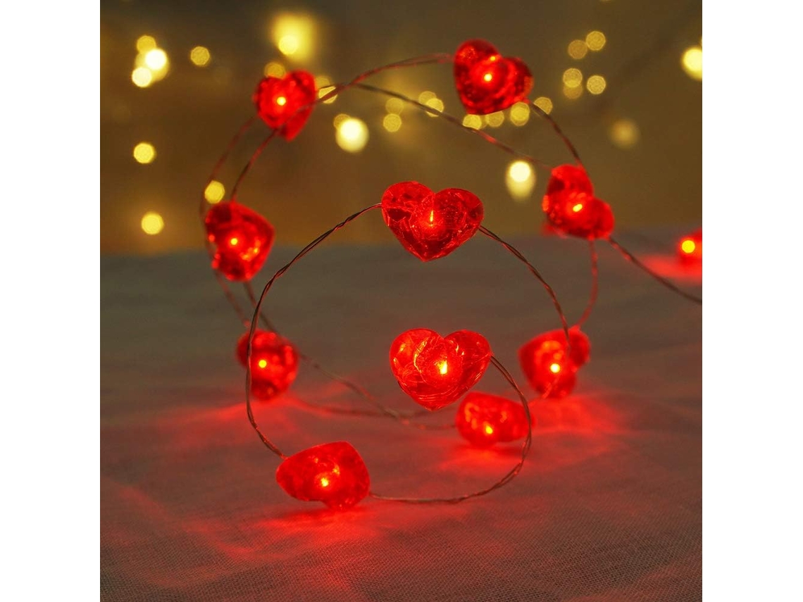 Luzes de Corda de Fadas 10 Pés 30 Leds Luzes de Fadas Cintilantes em Formato de Coração Vermelho Operadas Por Bateria para Quarto de Crianças Casamen