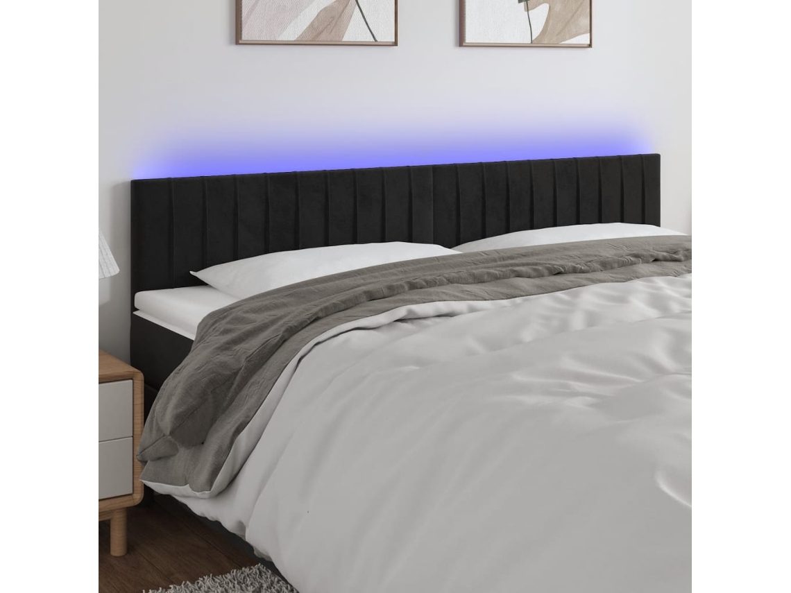 Vidaxl Cabeceira De Cama C/ Luzes Led Veludo 180x5x78/88 Cm Preto