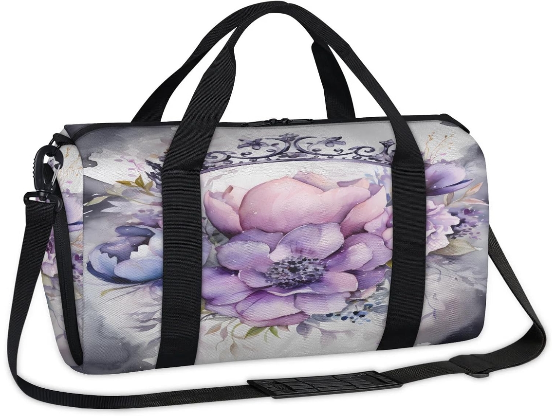 Bolsa MARCA com estampa de guirlanda de flores em aquarela 45x21x23cm tecido poliéster