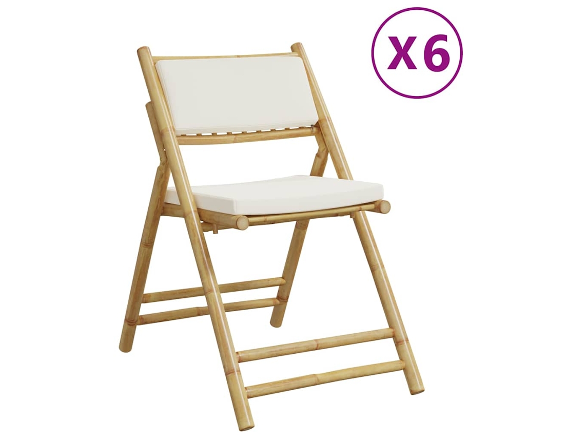 Maison Exclusive - 6 Pcs Cadeiras Bistrô Dobráveis C/ Almofadões Branco Nata Bambu