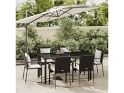 Vidaxl 7 Pcs Conjunto De Jantar P/ Jardim C/ Almofadões Vime Pe Preto