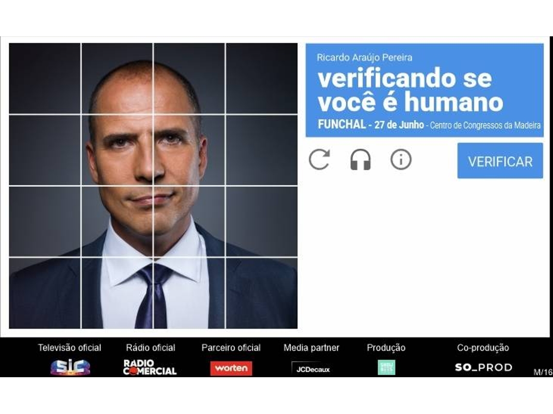 Bilhete VERIFICANDO SE VOCÊ É HUMANO|RICARDO ARAÚJO PEREIRA|FUNCHAL