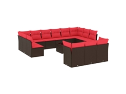 Conjunto de Sofá de Jardim 14 Peças com Almofadas em Rattan Sintético Marrom MAISON EXCLUSIVE