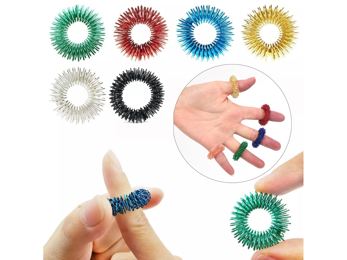 Mali 6pcs Anéis de Massagem Sensorial de Dedo com Pontes para Aliviar Estresse Mini Massager
