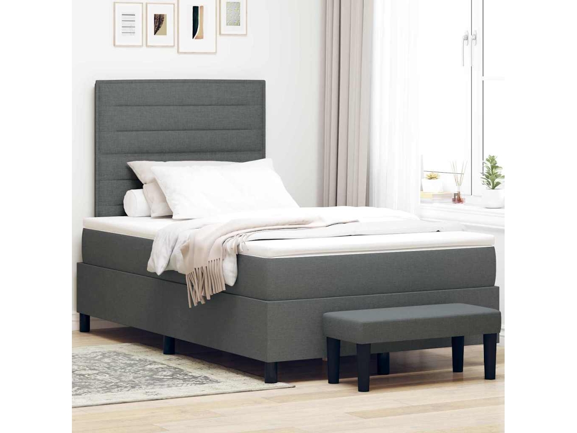 Vidaxl Cama Box com Cabeceira Cinza Escuro 120 X 190 Cm Tecido