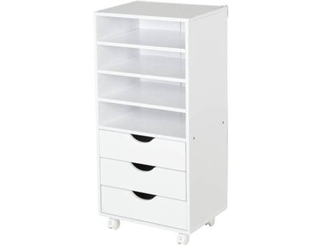 Vinsetto Móveis de escritório com 3 gavetas 4 prateleiras abertas 4 rodas 40x30x83 cm Branco