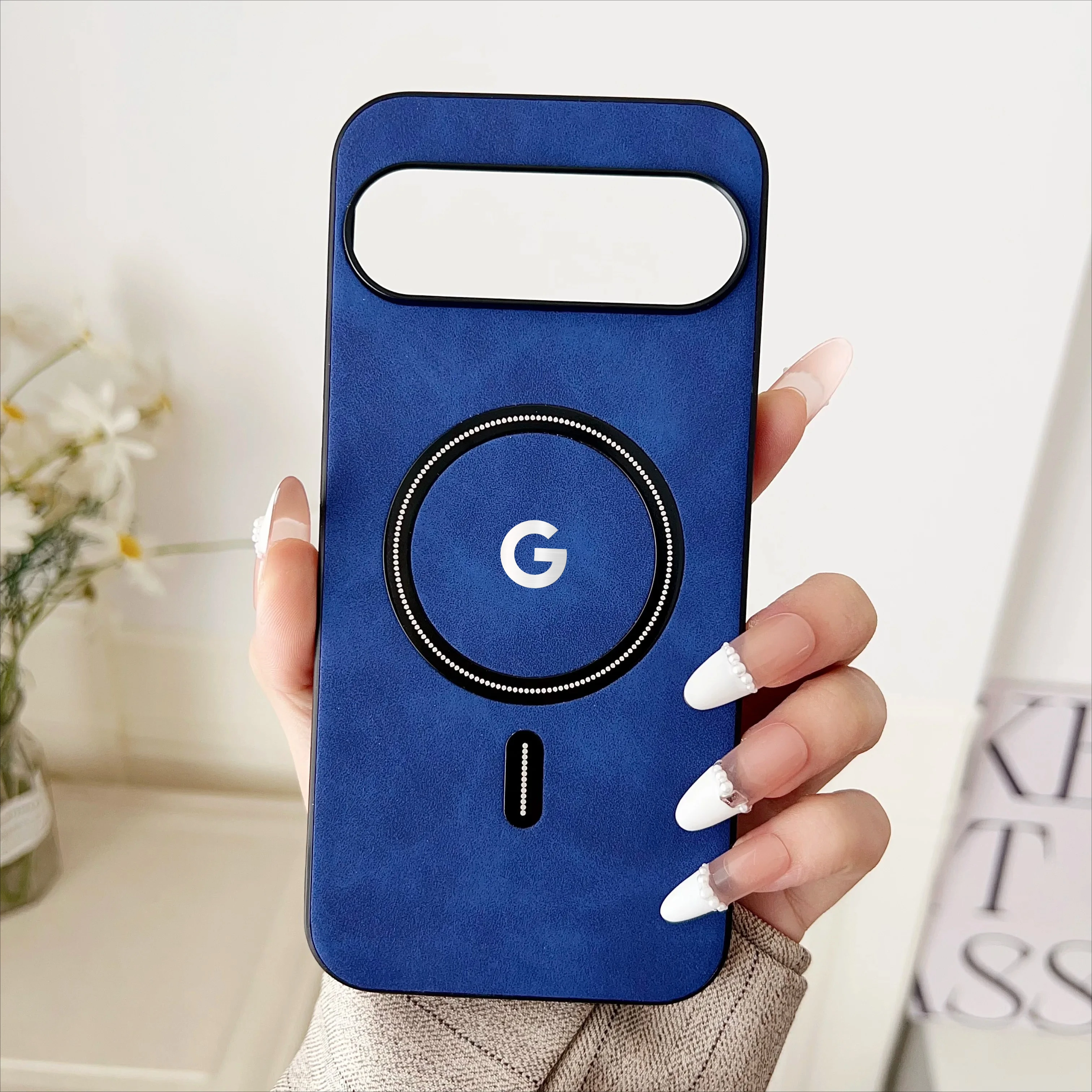 Capa De Couro Magsafe (azul, Compatível Com Google Pixel 7), Resistente A Quedas, Magnética E Com Carregamento Sem Fio.