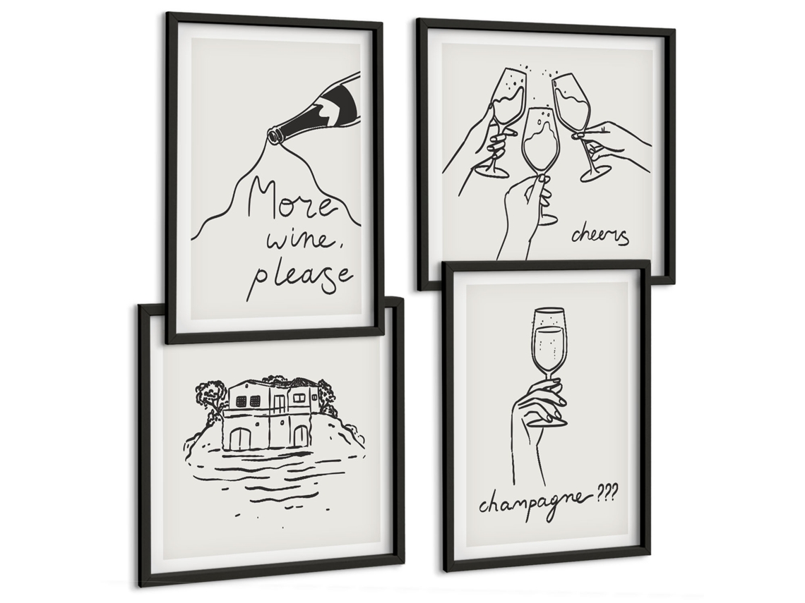 Quadros Decorativos Para Parede Formas Abstratas Em Bege E Cinza Moldura Preta Quadros Para O Escritório Espelharte (conjunto De 4 Imagens)
