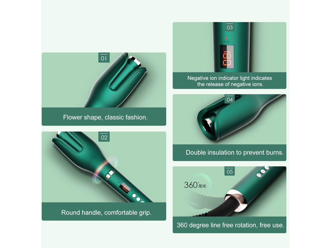 Curlador Automático De Cabelo Com Íons Negativos Ajuste De Temperatura 17 Marchas Modos De Rotação Esquerda E Direita