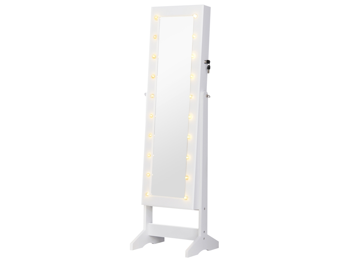 Caixa de Joias com Espelho e 20 Luzes Led Armário Reclinável de Joias com Joias Anéis de Proteção Brincos, Colares 40x37x146 Cm Ge