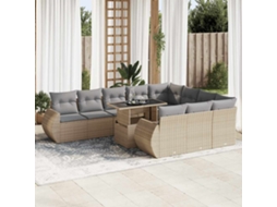 Vidaxl 11 Pcs Conjunto Sofás De Jardim C/ Almofadões Vime Pe Bege