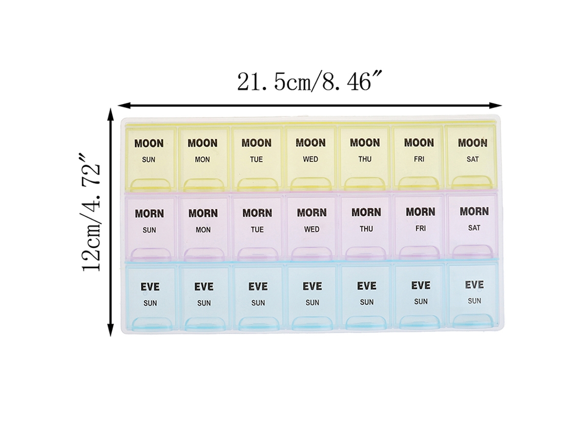 Unidade Porta Comprimidos Em 7 Cores, Organizador De Medicamentos, Estojo Para Guardar Remédios, 3 Fileiras, 21 Compartimentos, Aquaforge
