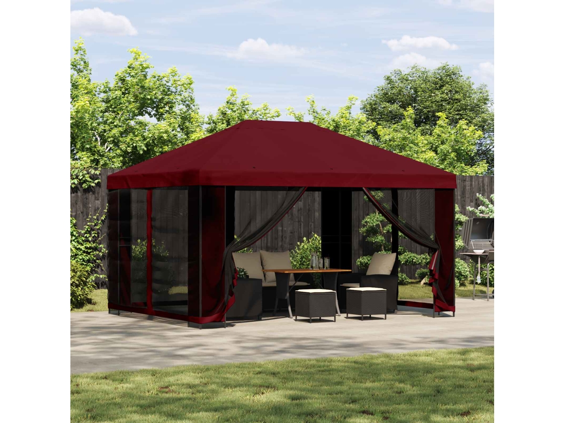 Vidaxl Gazebo De Jardim Com Laterais 4 × 3 M Borgonha Poliéster E Aço