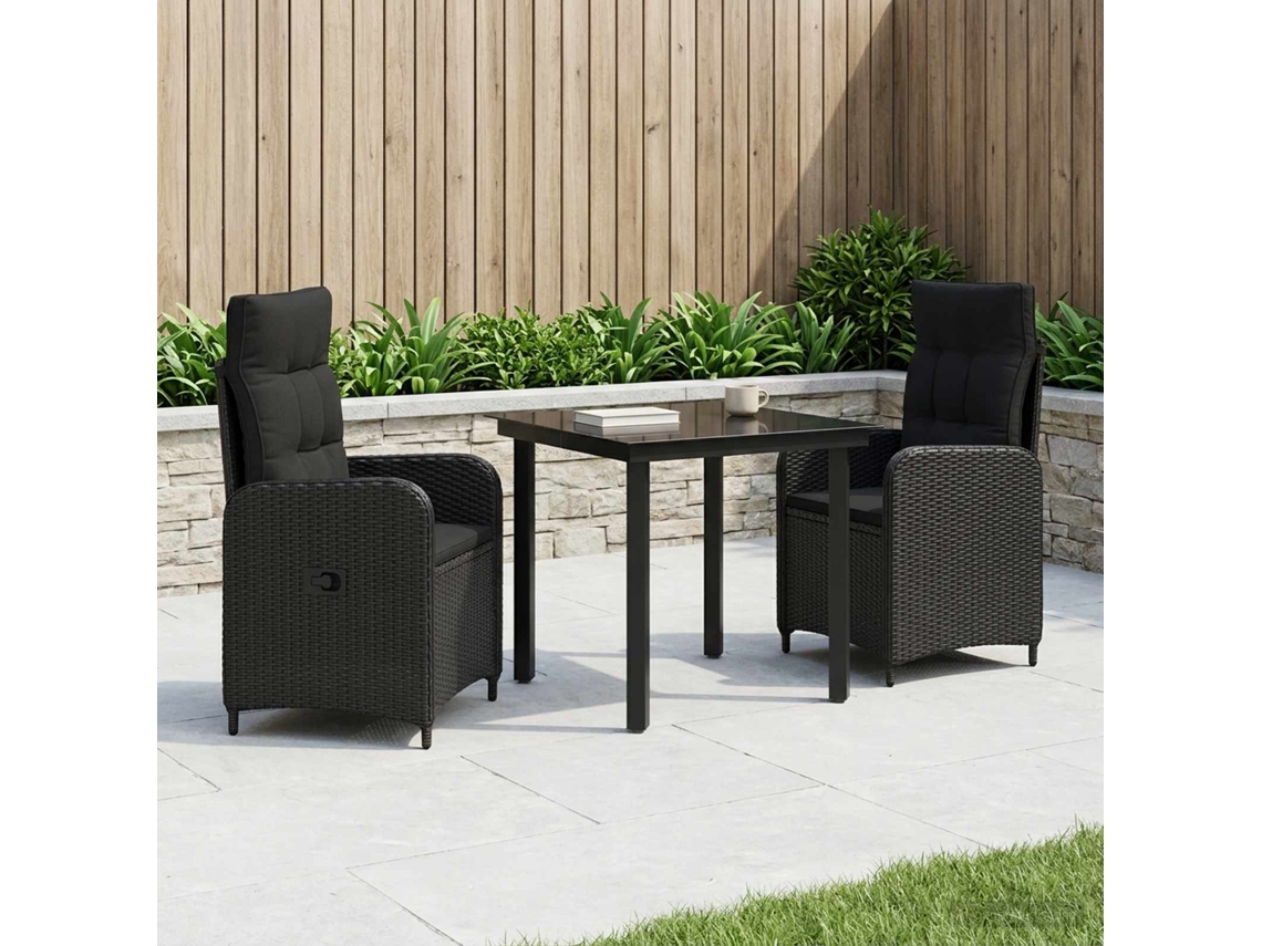 Vidaxl Conjunto De Jantar Para Jardim 3 Unid. Preto