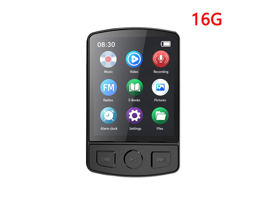MP3 YIZHOOD (16G)Música esportiva portátil com alto-falante FM E-Book Recorder Bluetooth preto