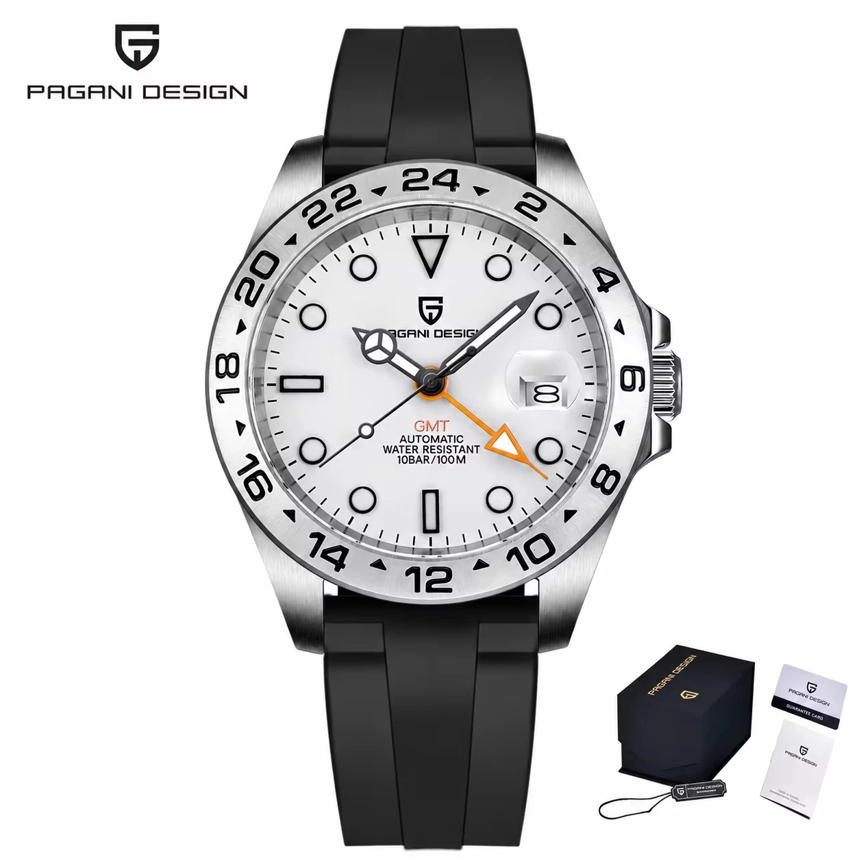 Relógio Masculino Automático Mecânico (preto E Branco) Com Cristal De Safira E Caixa De Aço Inoxidável À Prova D'água.