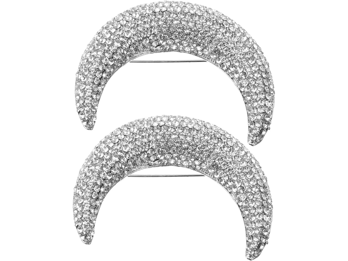 Conjunto De 2 Broches Em Formato De Lua Para Roupas, Fechos Decorativos Com Cristais Para Lenços.