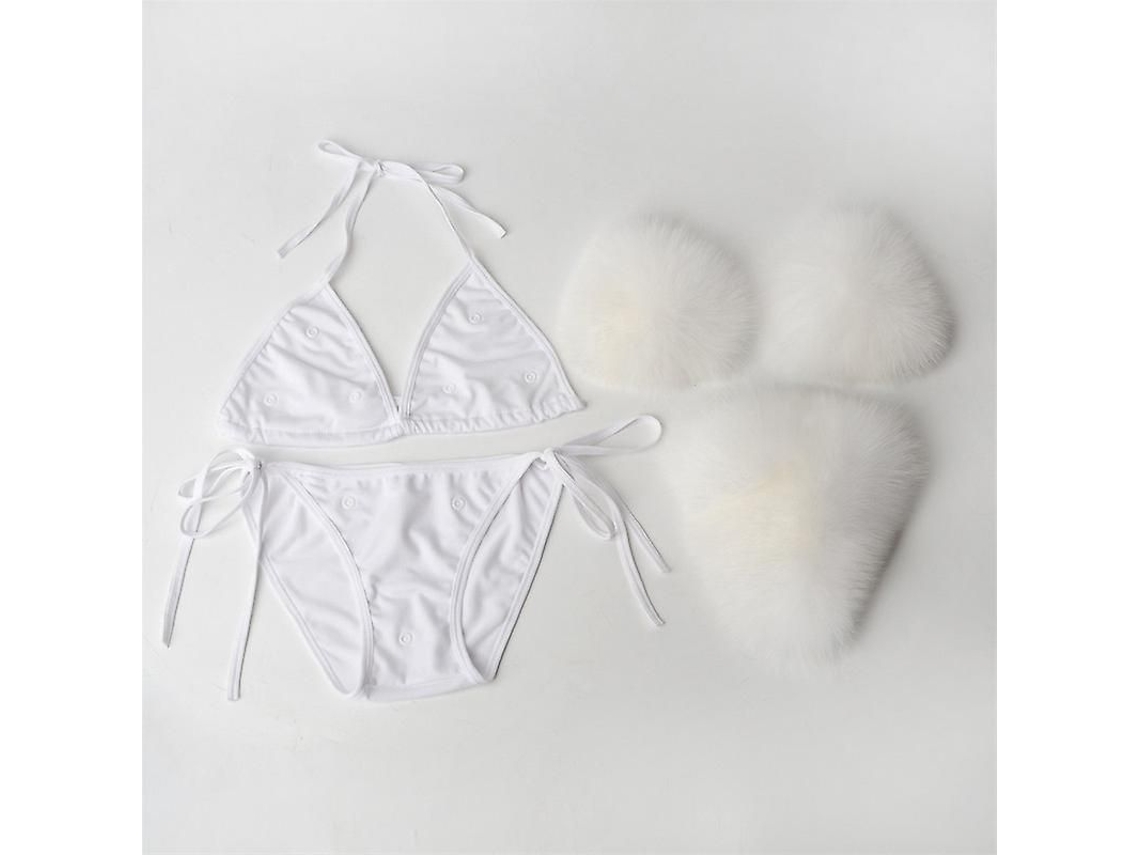 Fasst Conjunto de Bikini de Dois Piezas, Cuerdas, Triângulo de Piel Falsa S/MARCA