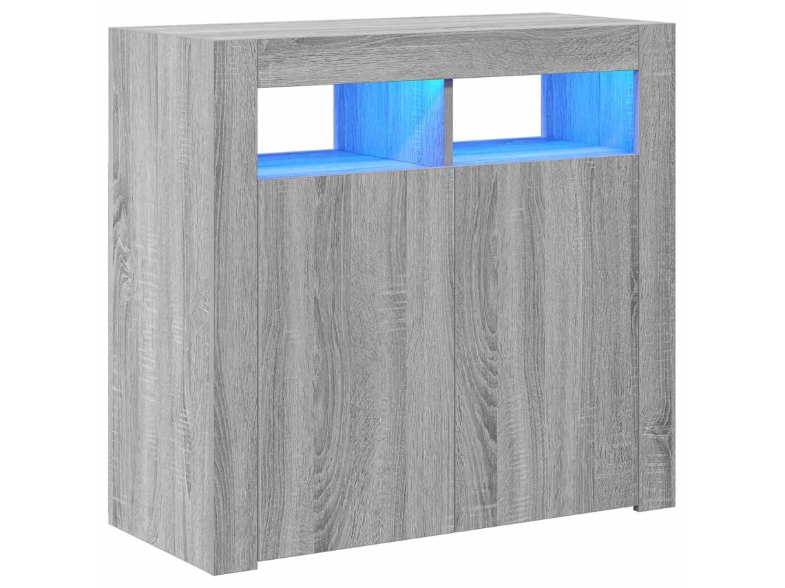 Aparador com luzes LED 80x35x75 cm Cinzento Sonoma MAISON EXCLUSIVE