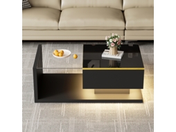 Mesa de Centro de 90cm,preto Brilhante,com Vidro e Efeito Led BTFORUS